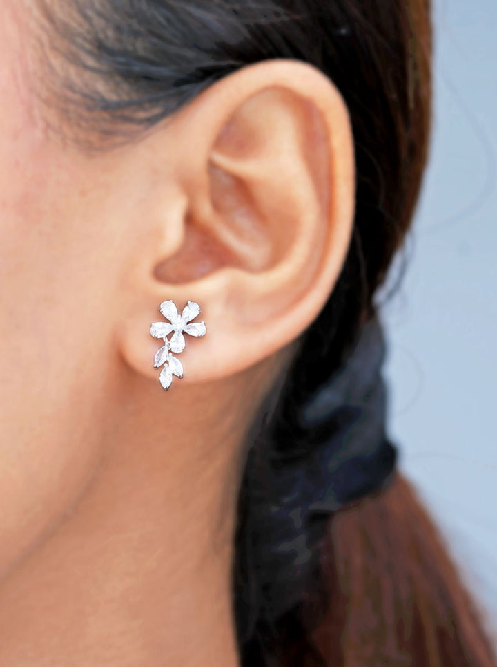 Floral Leaf Drop Earrings Silver