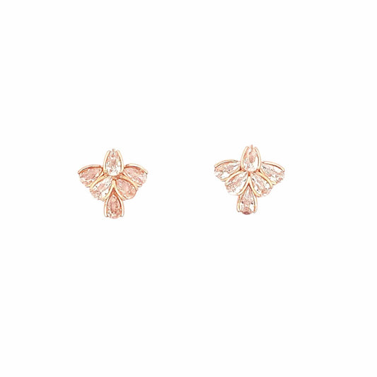 Overlapping Leaves Stud Earrings (Pure Silver) - Rose Gold