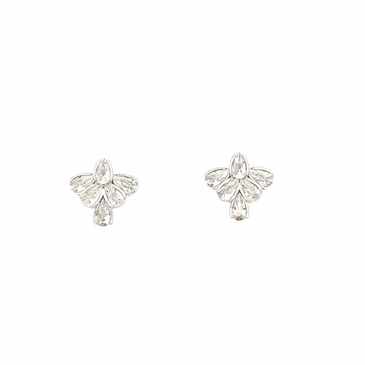 Overlapping Leaves Stud Earrings (Pure Silver) - Silver