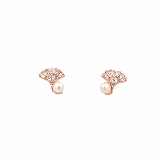 Fan Pearl Stud Earrings (Pure Silver) - Rose Gold