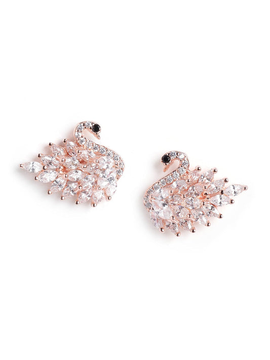 Flaunting Swan Stud Earrings (Pure Silver) - Rose Gold
