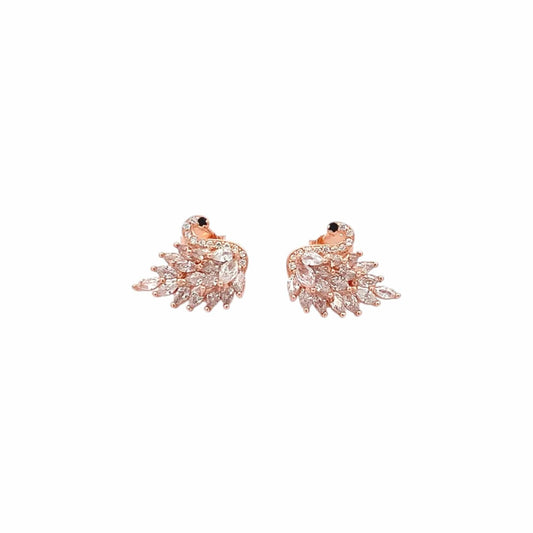 Flaunting Swan Stud Earrings (Pure Silver) - Rose Gold