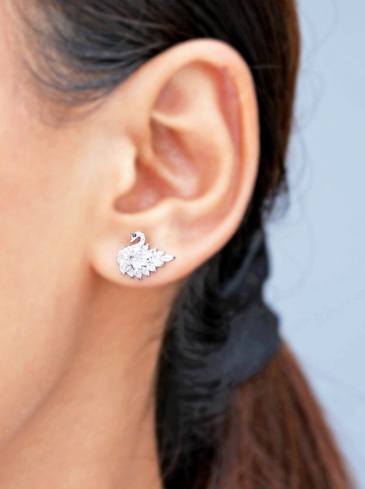 Flaunting Swan Stud Earrings Silver