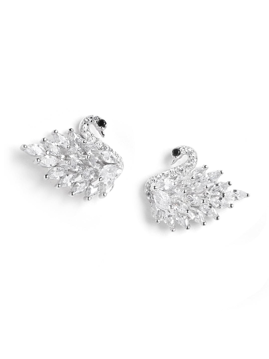 Flaunting Swan Stud Earrings (Pure Silver) - Silver