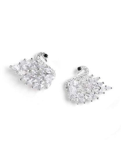 Flaunting Swan Stud Earrings (Pure Silver) - Silver