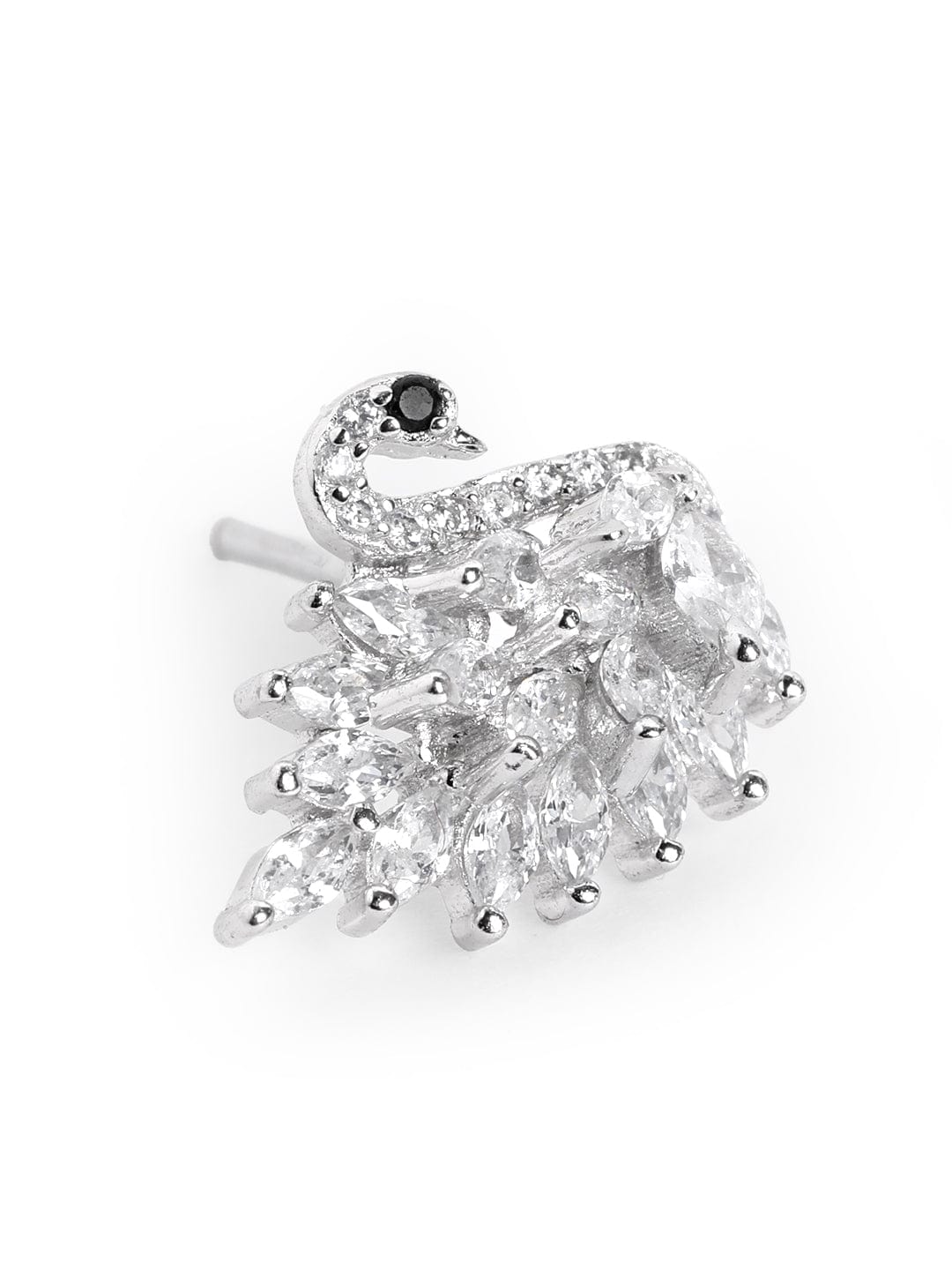 Flaunting Swan Stud Earrings (Pure Silver) - Silver
