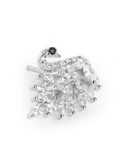 Flaunting Swan Stud Earrings (Pure Silver) - Silver
