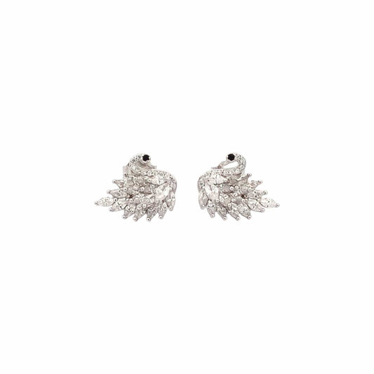 Flaunting Swan Stud Earrings (Pure Silver) - Silver