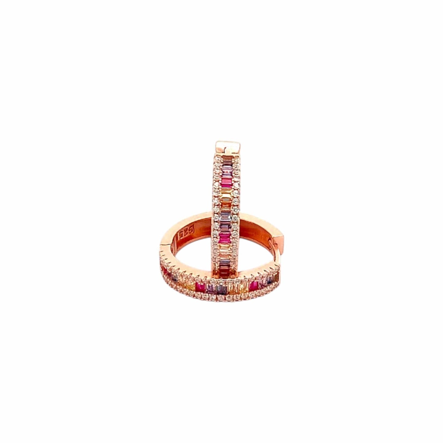 Baguette Rainbow Circle Huggie Earrings (Pure Silver) - Rose Gold