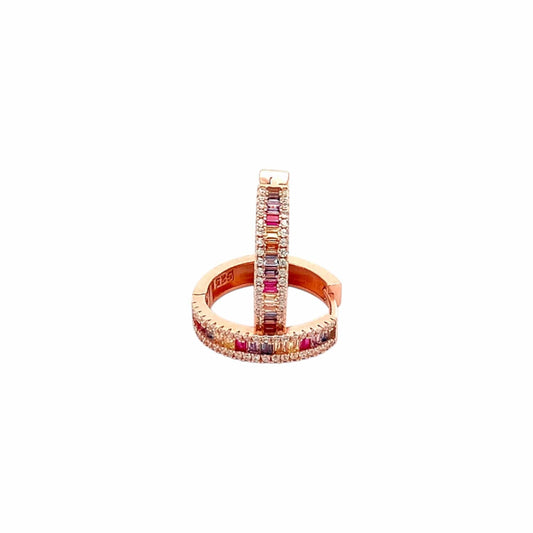 Baguette Rainbow Circle Huggie Earrings (Pure Silver) - Rose Gold