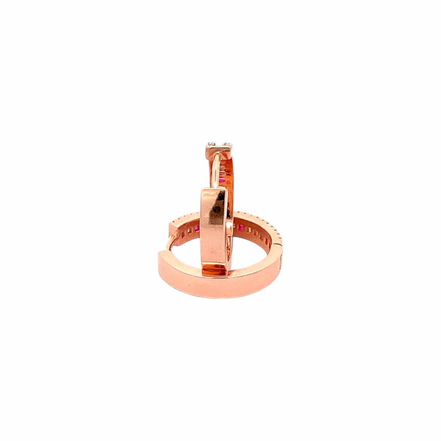 Baguette Rainbow Circle Huggie Earrings (Pure Silver) - Rose Gold