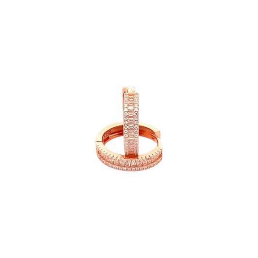 Baguette Round Huggie Earrings (Pure Silver) - Rose Gold