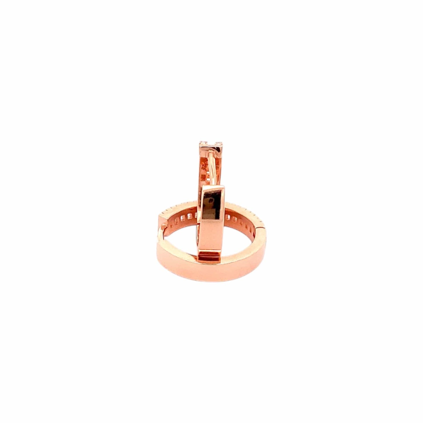 Baguette Round Huggie Earrings (Pure Silver) - Rose Gold