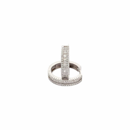 Baguette Round Huggie Earrings (Pure Silver) - Silver