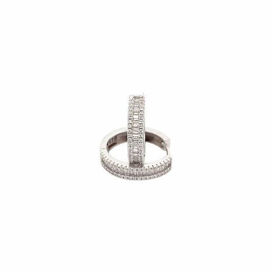 Baguette Round Huggie Earrings (Pure Silver) - Silver