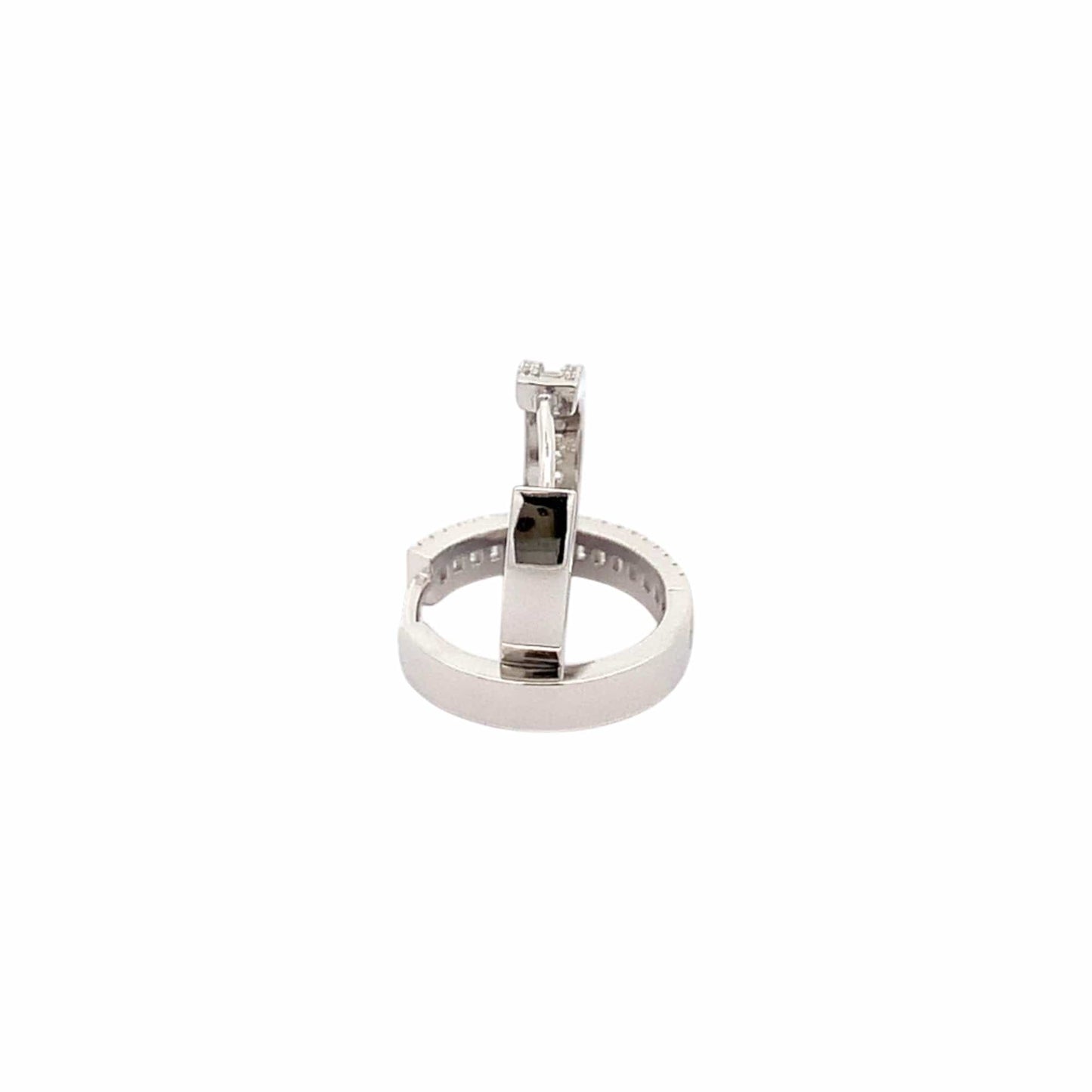 Baguette Round Huggie Earrings (Pure Silver) - Silver