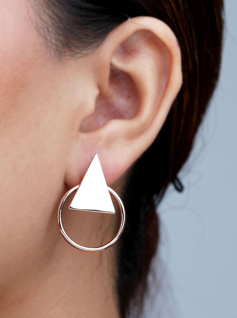 Triangle & Circle Drop Earrings Rose Gold