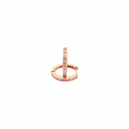 Baguette Cut Circle Huggie Earrings (Pure Silver) - Rose Gold