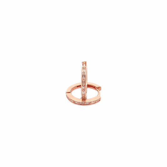 Baguette Cut Circle Huggie Earrings (Pure Silver) - Rose Gold