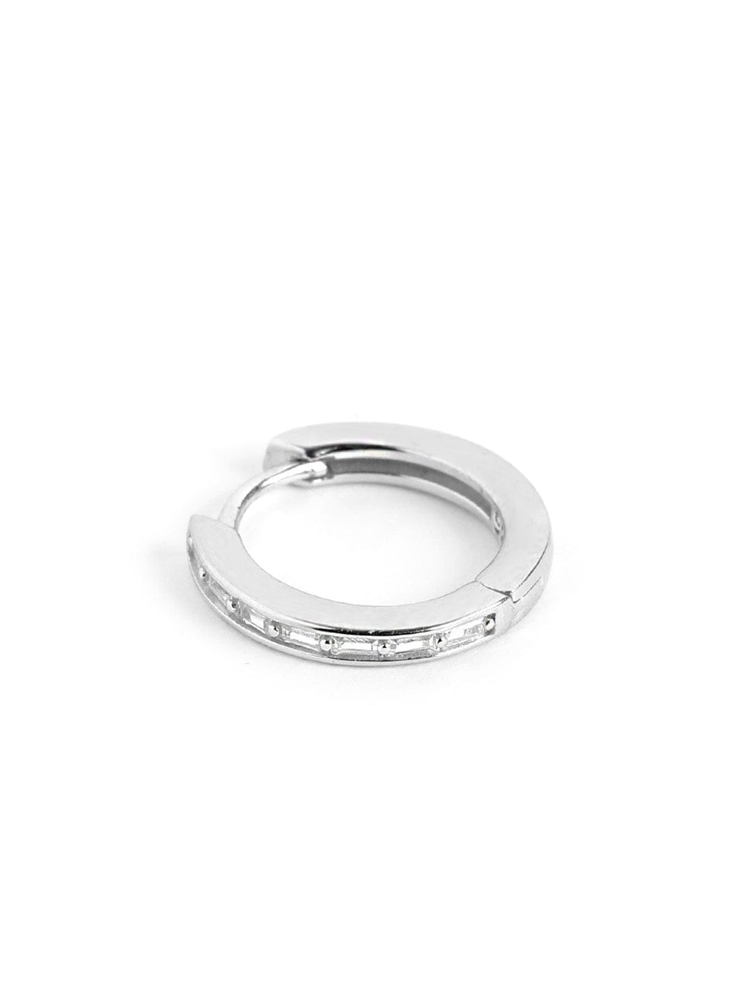 Baguette Cut Circle Huggie Earrings (Pure Silver) - Silver