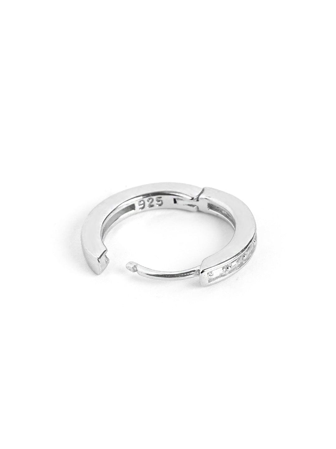 Baguette Cut Circle Huggie Earrings (Pure Silver) - Silver