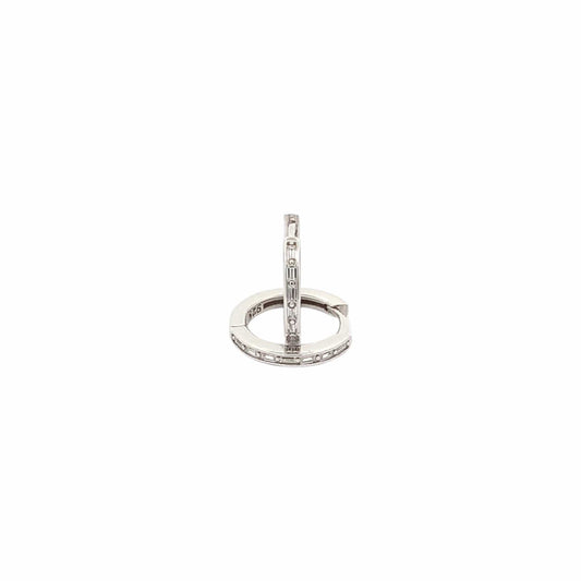 Baguette Cut Circle Huggie Earrings (Pure Silver) - Silver