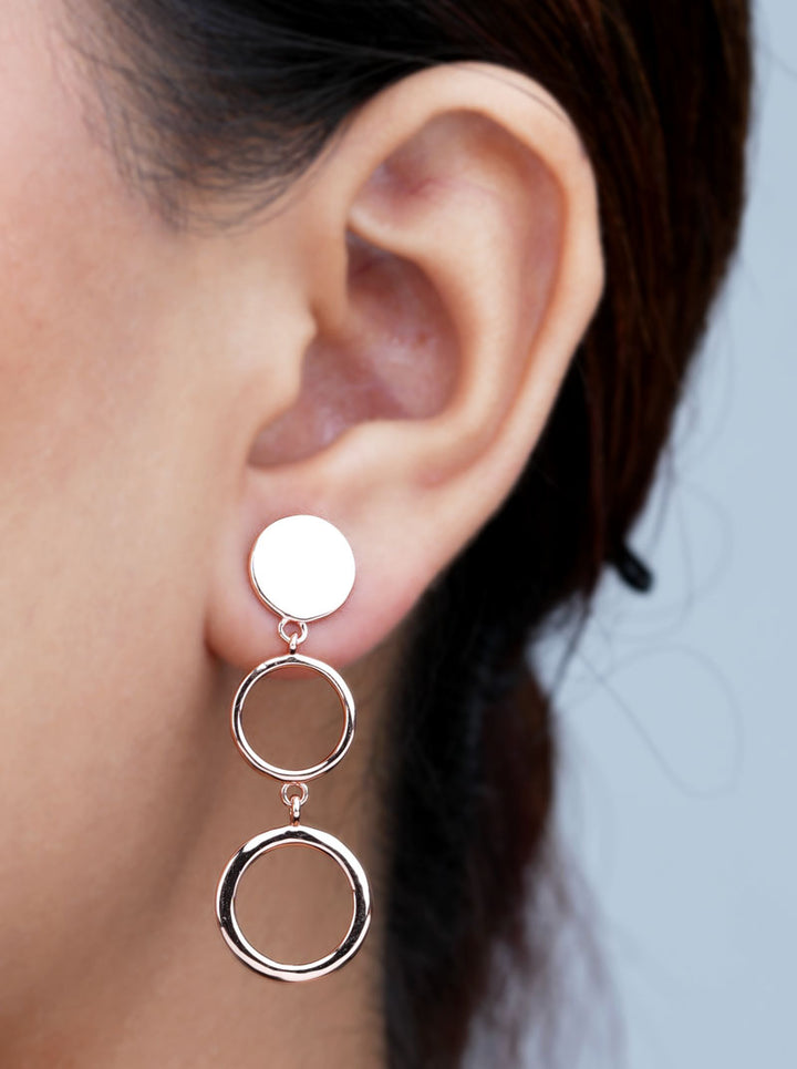 Mini Triple Circles Dangle Earrings Rose Gold