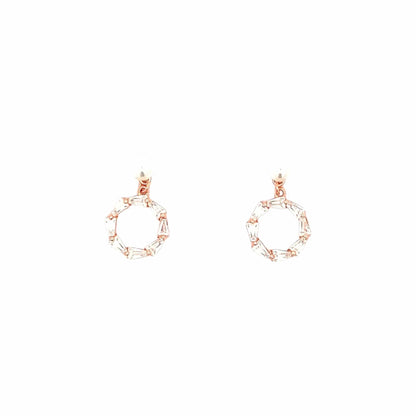 Baguette Circle Drop Earrings (Pure Silver) - Rose Gold