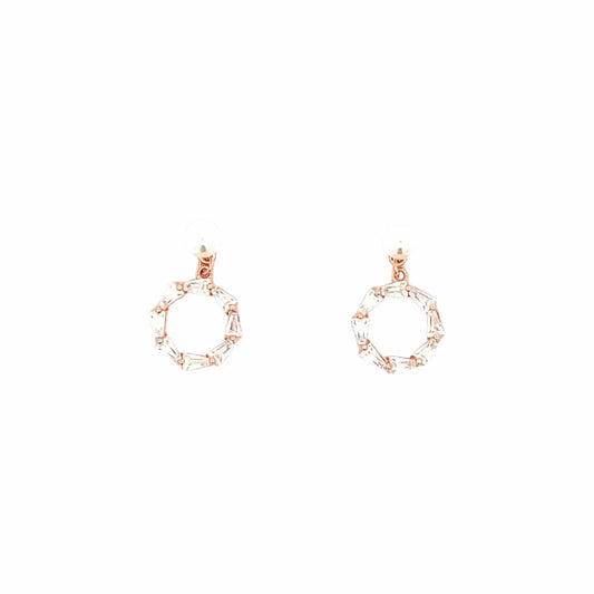 Baguette Circle Drop Earrings (Pure Silver) - Rose Gold