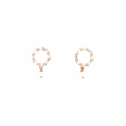 Baguette Circle Drop Earrings (Pure Silver) - Rose Gold