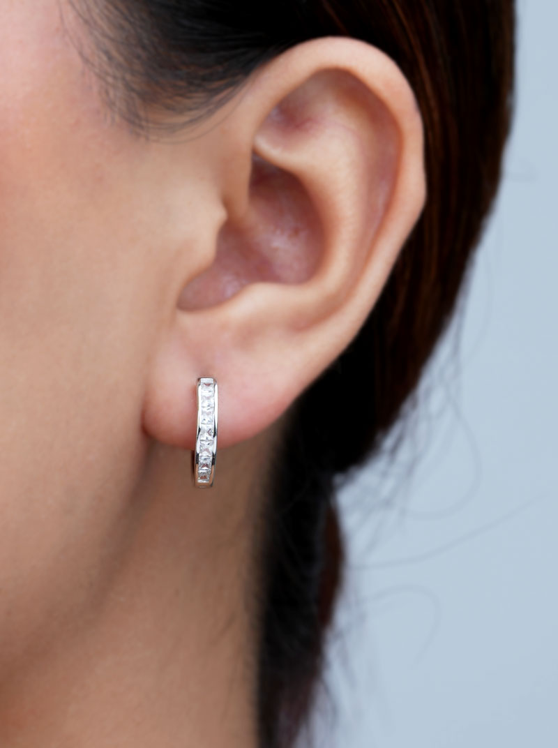 Zircon Circle Huggie Earrings Silver