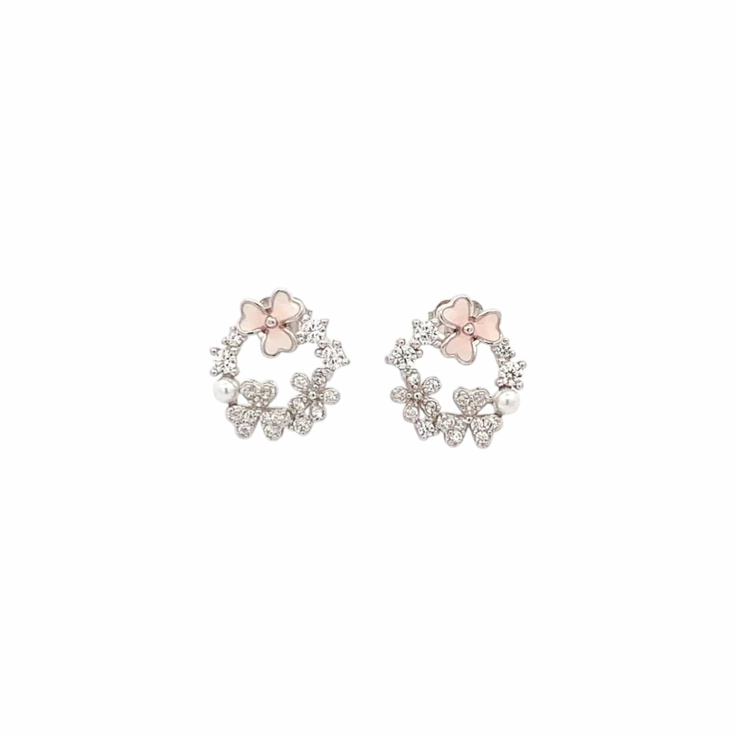 Spring Flower Stud Earrings (Pure Silver) - Silver