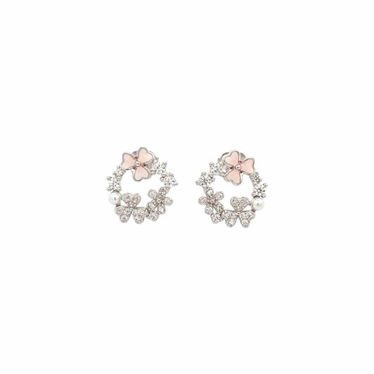 Spring Flower Stud Earrings (Pure Silver) - Silver