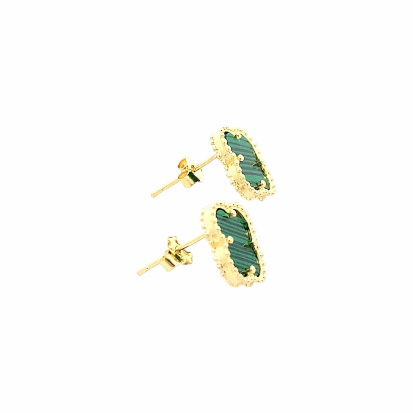 Malachite Green Clover Stud Earrings (Pure Silver) - Gold