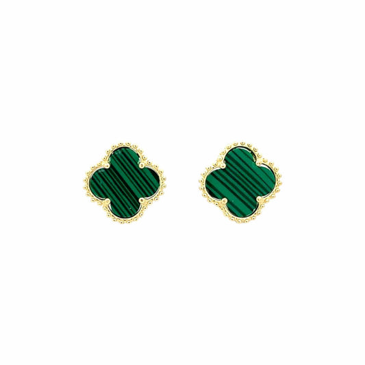 Malachite Green Clover Stud Earrings (Pure Silver) - Gold