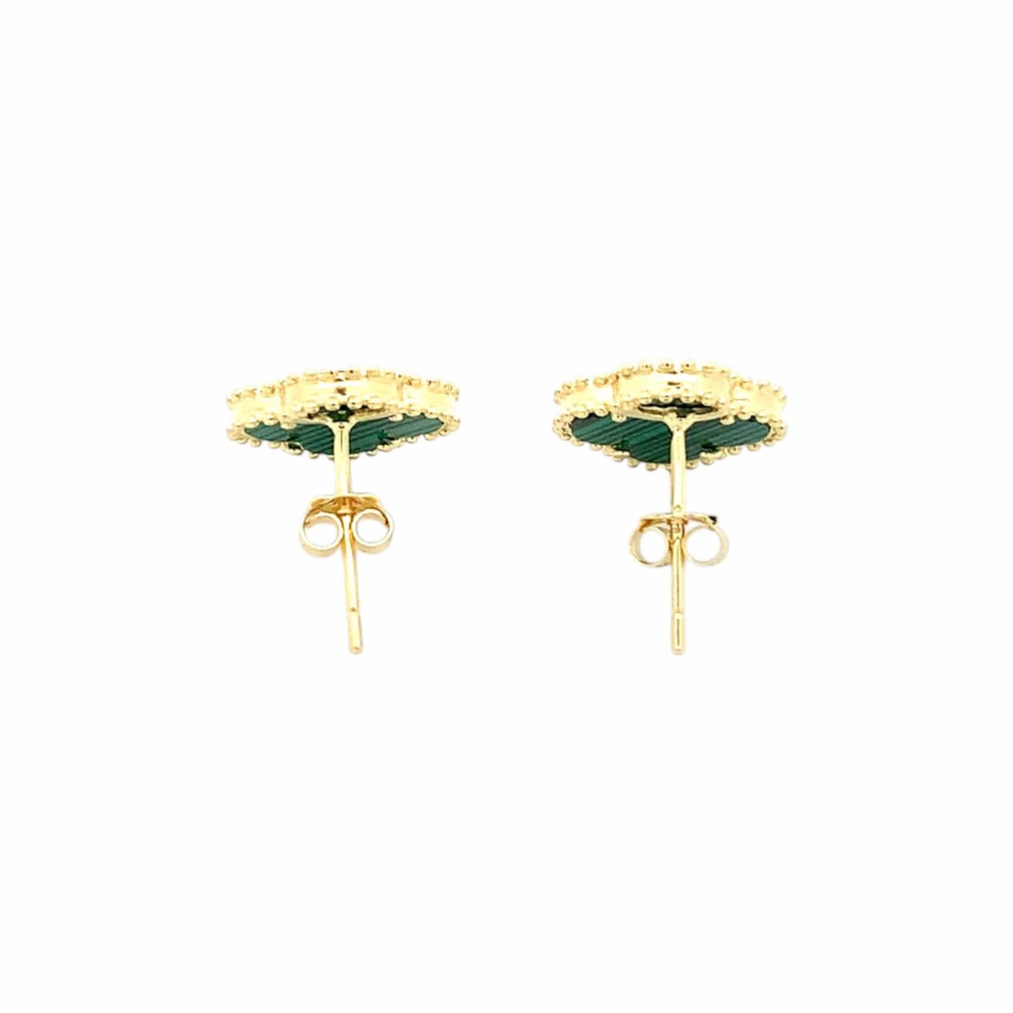 Malachite Green Clover Stud Earrings (Pure Silver) - Gold