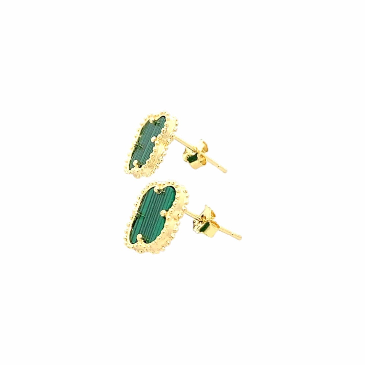 Malachite Green Clover Stud Earrings (Pure Silver) - Gold
