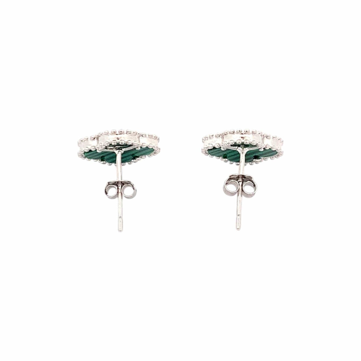 Malachite Green Clover Stud Earrings (Pure Silver) - Silver