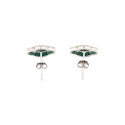 Malachite Green Clover Stud Earrings (Pure Silver) - Silver