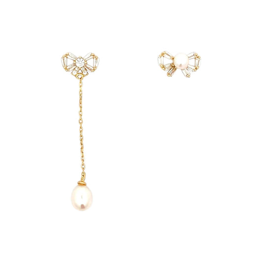 Mixed Bow Drop Earrings (Pure Silver) - Gold