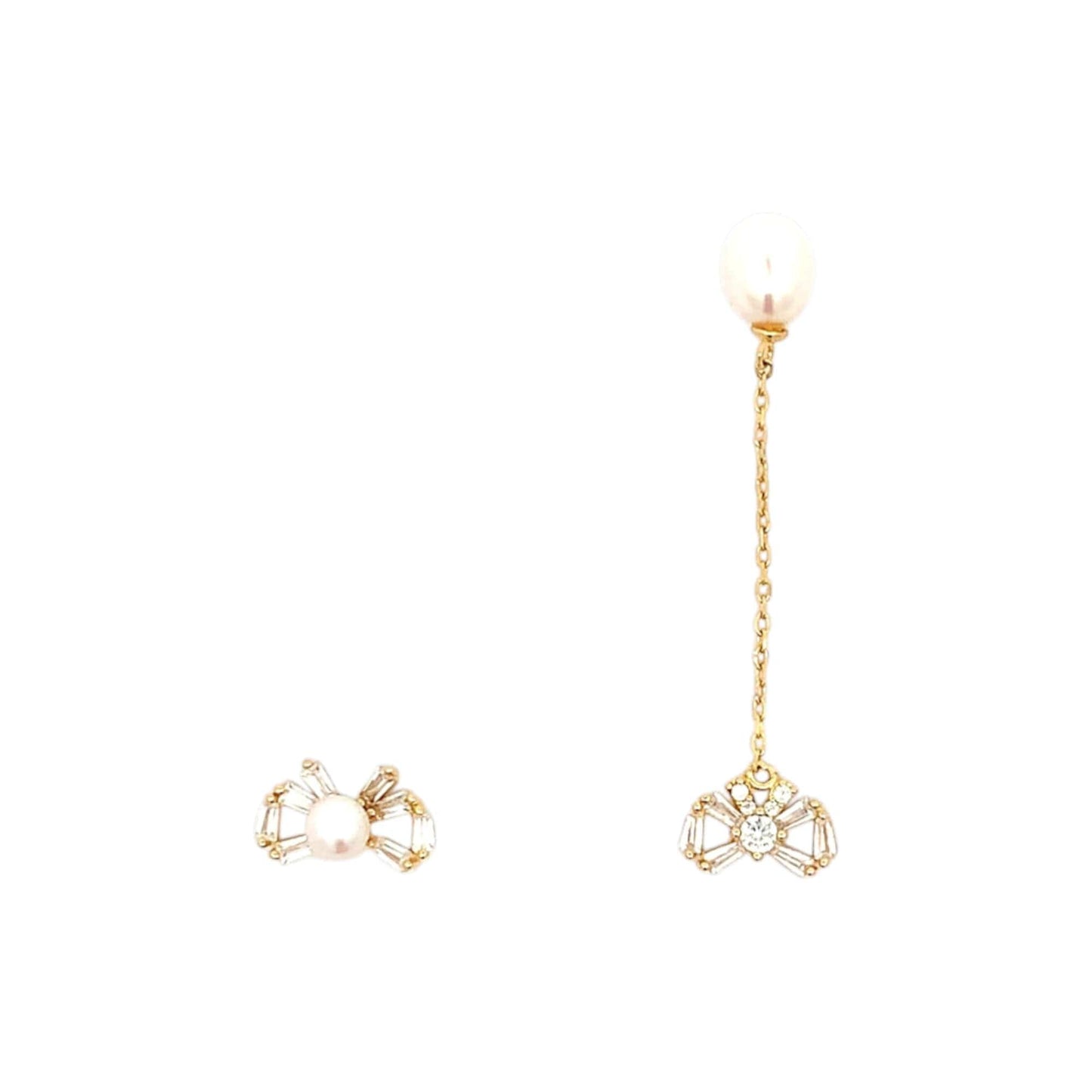 Mixed Bow Drop Earrings (Pure Silver) - Gold
