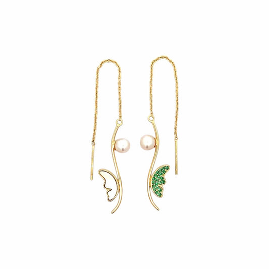Butterfly Wings Threader Earrings (Pure Silver) - Gold