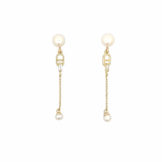 Pearl Link Drop Earrings (Pure Silver) - Gold
