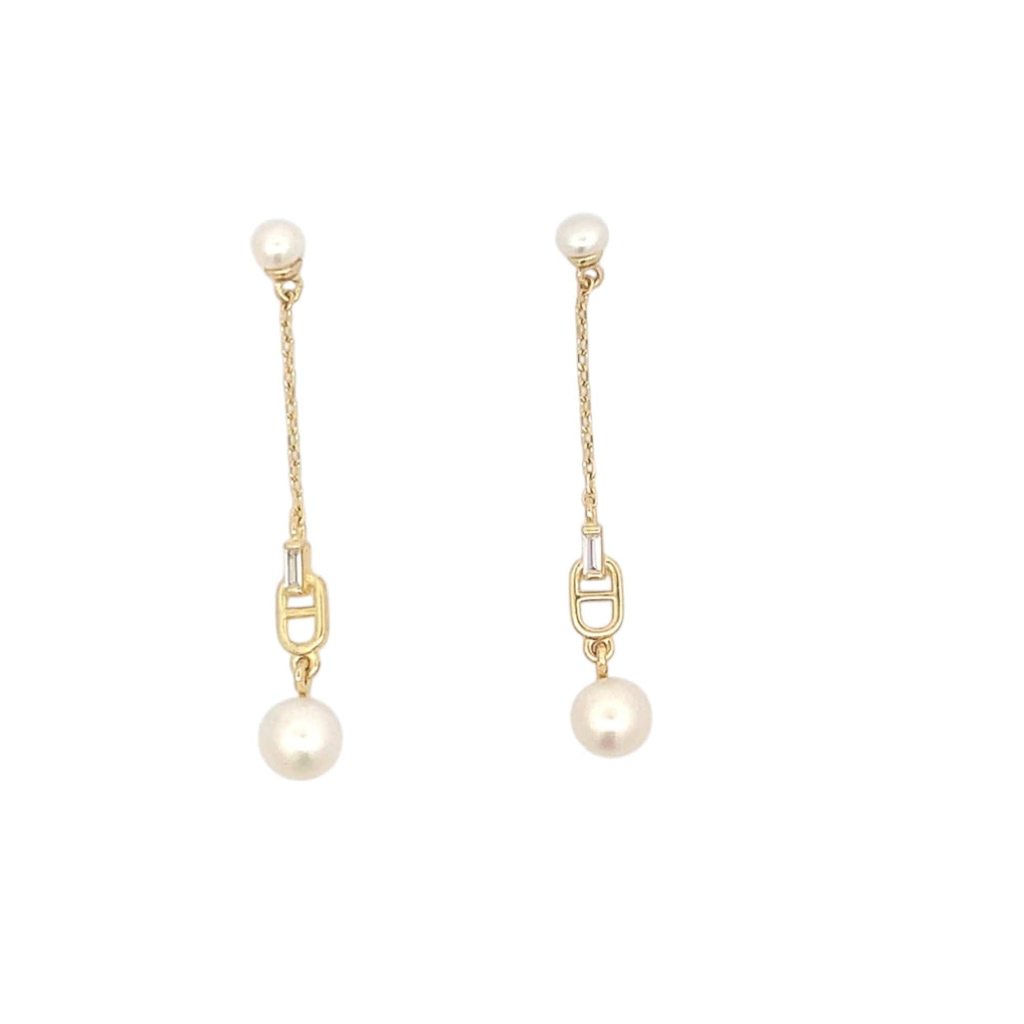 Pearl Link Drop Earrings (Pure Silver) - Gold