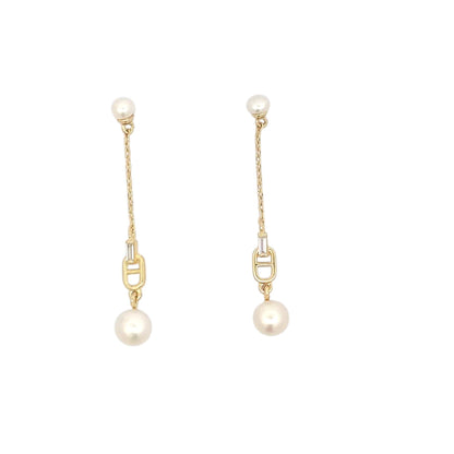 Pearl Link Drop Earrings (Pure Silver) - Gold