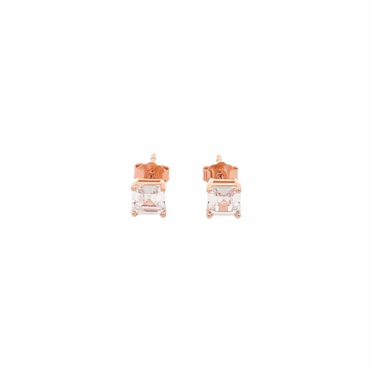 Baguette Square Stud Earrings (Pure Silver) - Rose Gold