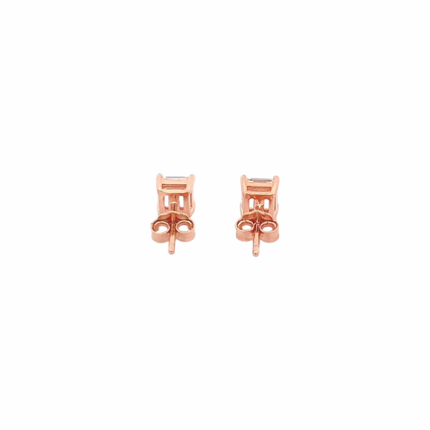 Baguette Square Stud Earrings (Pure Silver) - Rose Gold