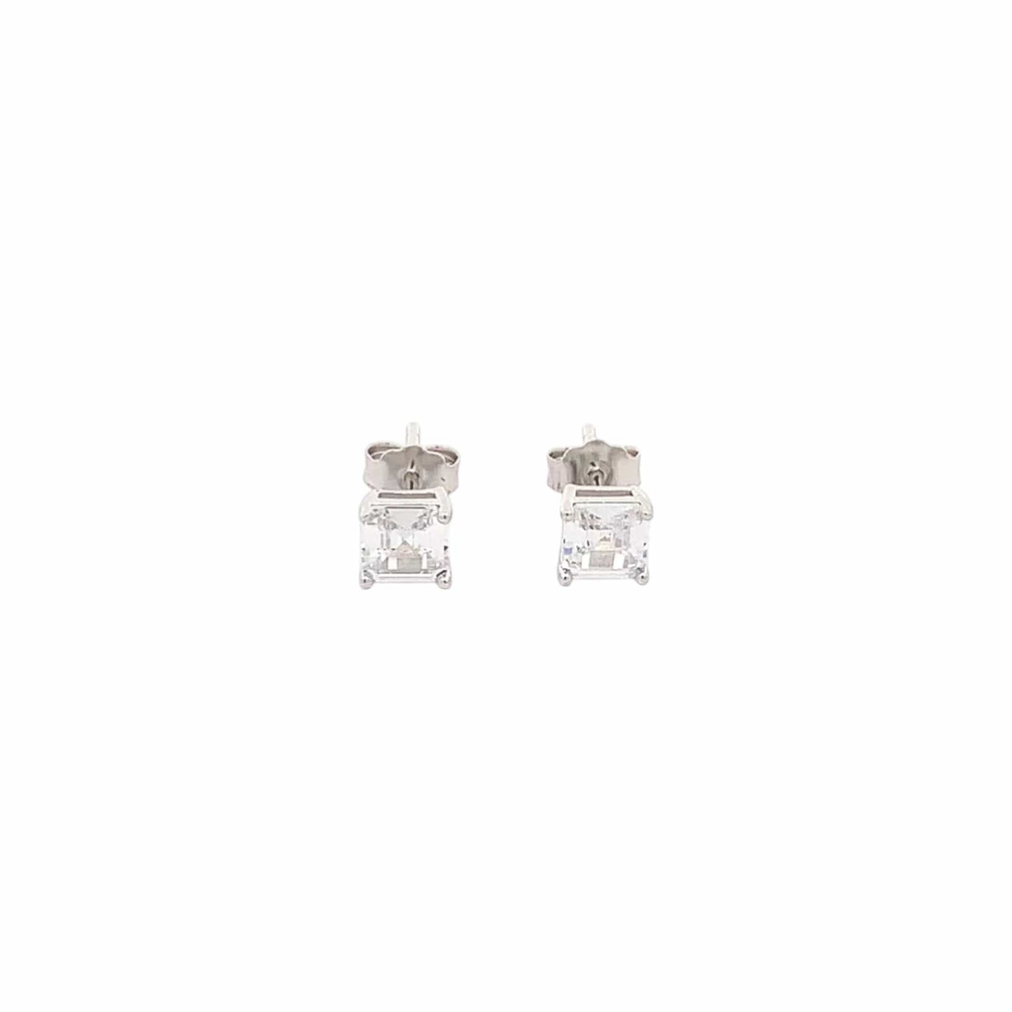 Baguette Square Stud Earrings (Pure Silver) - Silver