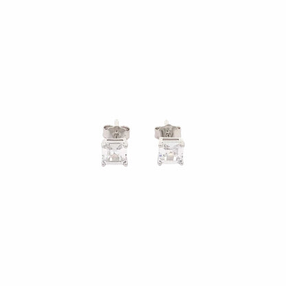 Baguette Square Stud Earrings (Pure Silver) - Silver