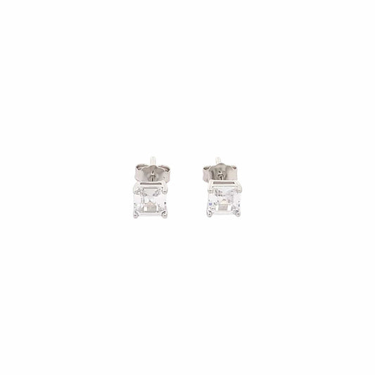 Baguette Square Stud Earrings (Pure Silver) - Silver